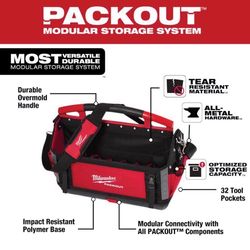 Milwaukee Packout Ballistic Polyester 20 Tool Tote 32 pocket Black/Red 1 pc