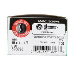 HILLMAN No. 10 Ga. X 1-1/2 in. L Slotted Hex Washer Head Sheet Metal Screws 100 pk