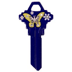 HILLMAN DIVA Butterfly & Flowers House/Office Universal Key Blank Single Purple