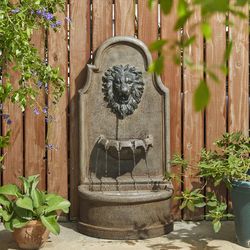 Glitzhome Polyresin/Stone Gray 31.75 in. H Faux Granite Lion Head Outdoor Fountain