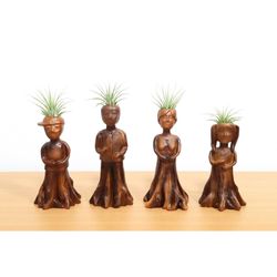 Eve's Garden Ceramic Family Tree Figurine Air Plant and Succulent Brown