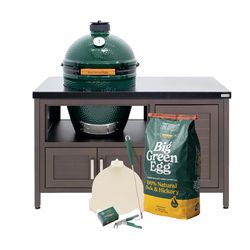 Big Green Egg 18.25 in. Large EGG Package with 50 Modern Farmhouse Table Charcoal Kamado Grill and