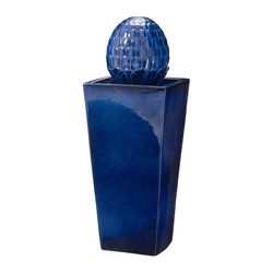 Glitzhome Ceramic Blue 35.75 in. H Artichoke Pedestal Fountain