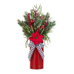 Glitzhome Multicolored Christmas Poinsettia Floral Potted Porch Tree Centerpiece 35 in.