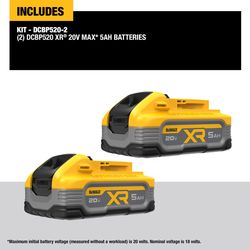 DeWalt 20V MAX XR DCBP520-2 5 Ah Lithium-Ion Battery 2 pc