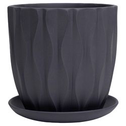 Chive Virago 5 in. D Ceramic Shape E Flower Pot Black