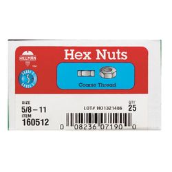 Hillman 5/8 in. Zinc-Plated Steel USS Hex Nut 25 pk