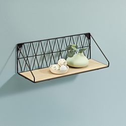 Dolle Diamond 5.1 in. H X 16.5 in. W X 4.7 in. D Black/Natural Metal/Wood Decorative Wall Shelf