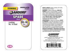 Jandorf 22-18 Ga. Uninsulated Wire Spade Terminal Silver 5 pk