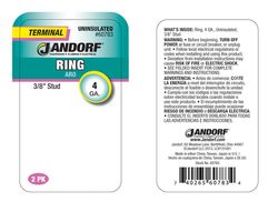 Jandorf 4 Ga. Uninsulated Wire Ring Terminal Silver 2 pk