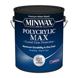 Minwax Polycrylic Max Satin Crystal Clear Water-Based Wood Finish Lacquer 1 gal