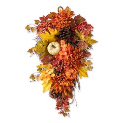 Glitzhome 27 in. Dahlia Pumpkin Berry Hanging Decor