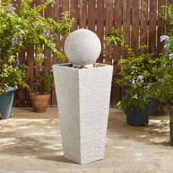 Glitzhome Polyresin/Stone Gray 40.25 in. H Faux Terrazzo Geometric Pedestal and Sphere Outdoor Fount
