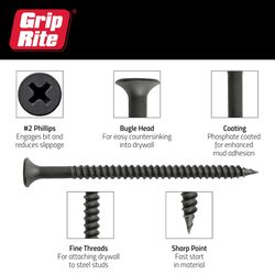 Grip-Rite No. 6 wire X 1 in. L Phillips Fine Drywall Screws 25 lb