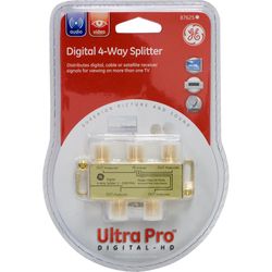GE Utra Pro F-Connector RG6 4 Way Digital Splitter 1 pk