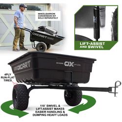 OxCart Pro-Grade Stockman Lift-Assist & Swivel Poly Tow Behind Utility Cart 17 cu ft