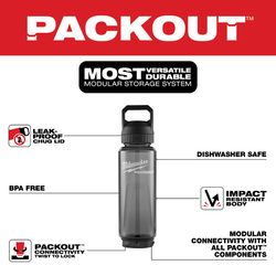 Milwaukee Packout 34 oz Black BPA Free Packout Bottle with Chug Cap