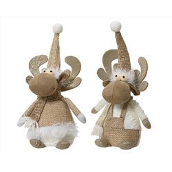 Decoris White/ Brown Plush Deer 11.81 in.