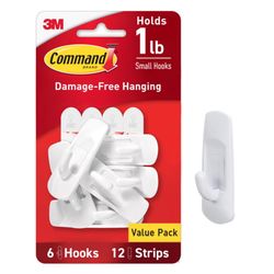 3M Command Small Plastic Hook 2.37 in. L 6 pk