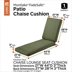 Classic Accessories Heather Fern Green Polyester Chaise Cushion 3 in. H X 21 in. W X 72 in. L