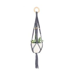 Meesh Drops Gray Macrame 23 in. H Textured Short w/Wood Beads Plant Hanger 1 pk
