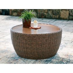 Signature Design by Ashley Cardiff Beach Brown Round Wicker Contemporary Coffee Table