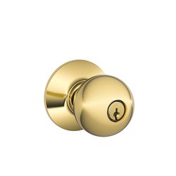 Schlage F Series Orbit Bright Brass Entry Knobs 1-3/4 in.