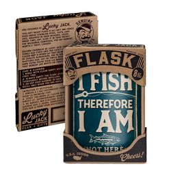Lucky Jack 8 oz Stainless Steel I Fish, Therefore I Am Hip Flask