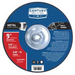 Century Drill & Tool 9 in. D X 5/8-11 in. X 1/4 in. thick Metal Grinding Wheel 1 pc