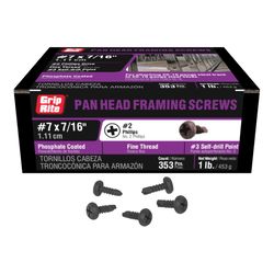 Grip-Rite No. 7 Sizes X 7/16 in. L Phillips Pan Head Sheet Metal Screws 1 lb 400 pk