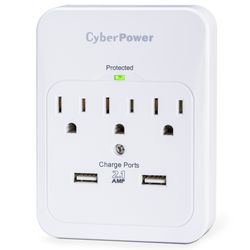 CyberPower Home Office 0 ft. L 3 outlet 2 USB outlets Wall Tap White 600 J