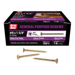 Grip-Rite No. 6 X 1-5/8 in. L Phillips Yellow Zinc Coarse Wood Screws 189 pk