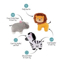 Pet Shop by Fringe Studio For Dog Multicolored Plush Meet Me At The Zoo Dog Toy