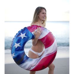 PoolCandy Blue/Red/White PVC Inflatable USA Flag Floating Tube