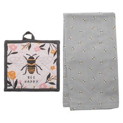 Karma Reese Multicolored Bee Cotton/Polyester Pot Holder and Tea Towel
