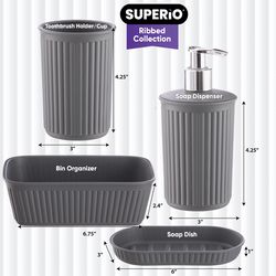 Superio Brand Grey Plastic Bath Accessory Set