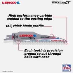 LENOX Demolition CT 6 in. Carbide Tipped Reciprocating Saw Blade 6 TPI 1 pc