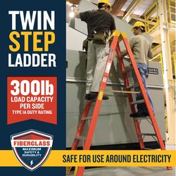 Werner 8 ft. H X 26.84 in. W Fiberglass Step Ladder Type IA Twin Steps 300 lb. cap.