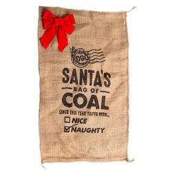 FOGO Burlap Brown Santa's Bag of Coal Gift Bag