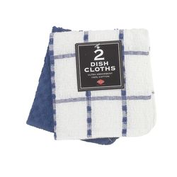 Ritz Federal Blue Cotton Check/Solid Dish Cloth 2 pk