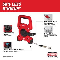 Milwaukee 100 ft. L X 1.75 in. W Open Reel Long Tape Measure 1 pk