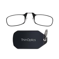 ThinOptics Always With You Reading Glasses with Keychain Case Unisex Black Frame +2.00 Strength