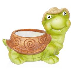 Alpine 7 in. H Terracotta Turtle Planter Green