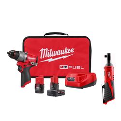 Milwaukee M12 FUEL Drill Kit with 3/8 inch Ratchet Bundle