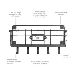 Spectrum 6.25 in. H X 12 in. L Black Steel Wall Mount Mail Organizer