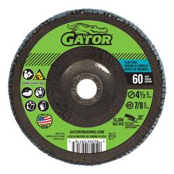 Gator 4-1/2 in. D X 7/8 in. Zirconia Aluminum Oxide Flap Disc 60 Grit 1 pk