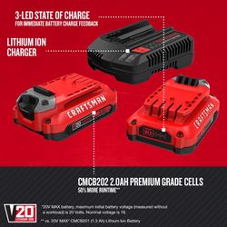 CRAFTSMAN V20 2 Ah Lithium-Ion Battery and Charger 3 pc