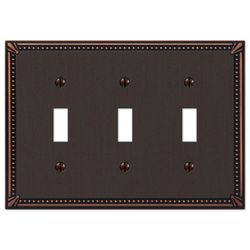 Amerelle Imperial Bead Aged Bronze 3 gang Die-Cast Metal Toggle Wall Plate 1 pk