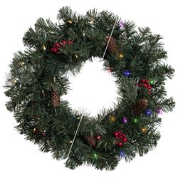 Celebrations 24 in. D LED Prelit Multicolored/Warm White Mixed Pine Rechargeable Wreath