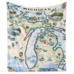 Xplorer Maps 58 in. H X 50 in. L Fleece Michigan Blanket